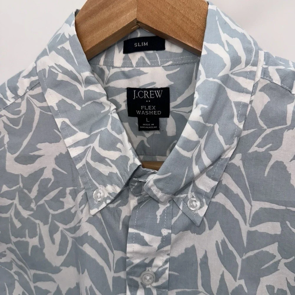 NEW J.CREW FLEX WASH Men's Large Slim Tropical Floral Button Down‎ Short Sleeve